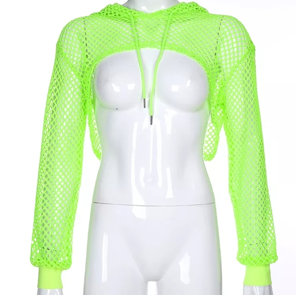 Fishnet Crop Top Shrug Cyber Hoodie Goth Neon Top - Picture 7 of 9